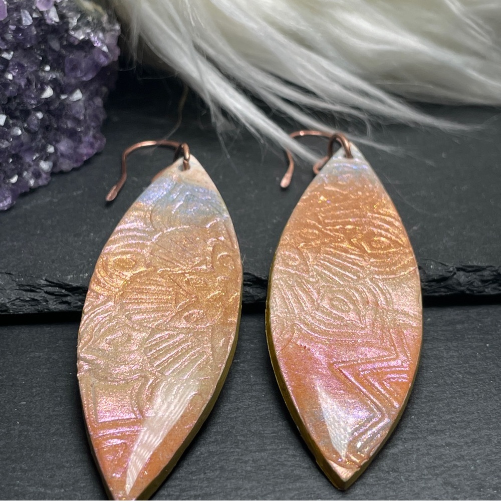 Tribal Painted Pink and Orange 
Surfboard Boho Earrings - Picture 7 of 16